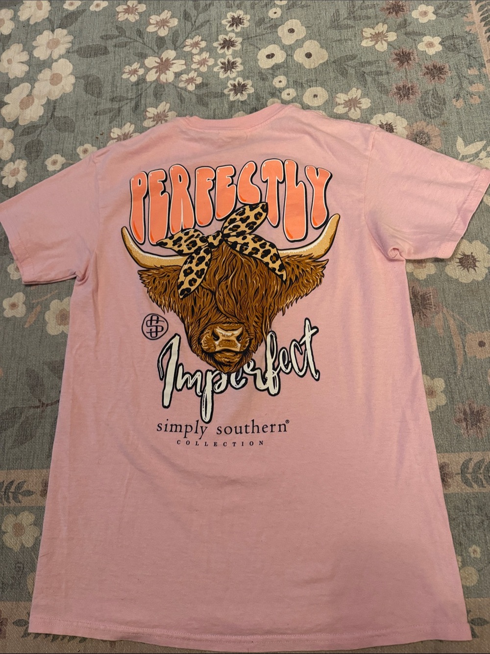 Simply Southern Pink Short Sleeve Tee with Cow Graphic and Leopard Bandana